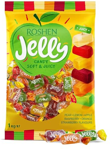 Deliex delicias de Extremadura. Caramelos Roshen 1 kg – Jelly, Crazy Bee Fruty, Coffee Like o Milky Splash – Bolsa de Caramelos Surtidos Envuelto Individualmente (Jelly)