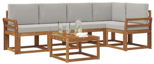 vidaXL Outdoor-Sofagarnitur mit Kissen 6 pcs Natürlich und Hellgrau, Cooles Garten-Sofa, modernes Outdoor-Eckmöbel, langlebige Terrassen-Sitzgelegenheit, gemütliches Lounge-Set für die Terrasse