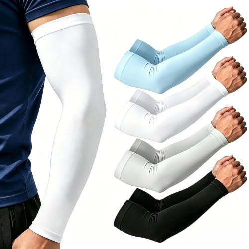 NOVEINN 4 Pairs Arm Sleeves for Men & Women, UPF 50+ UV Sun Protection, Cooling Compression Sleeves, Breathable Stretchy Arm Covers for Golf Running Cycling Gardening Outdoor Sports