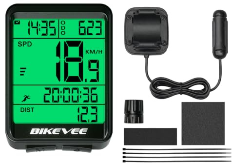 Bikevee Fahrradcomputer Kabelgebunden mit Grünlicht | IPX6, Auto Start-Stopp