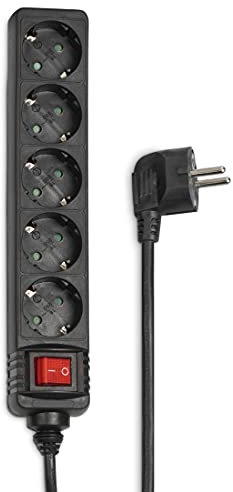 Hama - Regleta de 5 enchufes (enchufe múltiple de 1,4 m, incluye interruptor, protección táctil elevada, ranuras giradas 45 grados, certificación GS), color negro