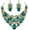Clearine Schmuckset Party Braut Böhmisch Tropfen Kristall Blatt Aushöhlen Statement Halskette Dangle Ohrringe Set für Damen Smaragd-farbe Gold-Ton