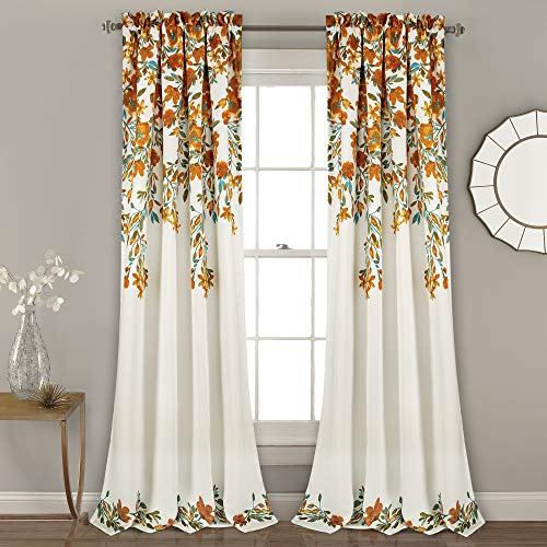 Lush Decor Tanisha Rideaux de fenêtre à imprimé Floral, Mandarine et Turquoise., 84 x 52