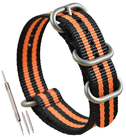 MZBUTIQ 21mm Schwarz/orange Uhrenarmband Nylon Watch Straps Ersatz für Herren Damen Matte Silberne Schnalle