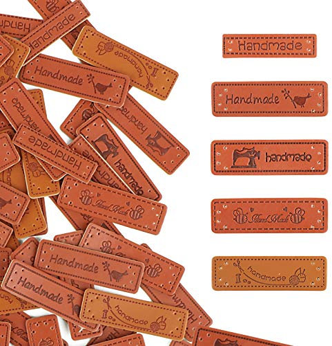 VINFUTUR 100pcs PU Handmade Labels Leder Etiketten Tags Handmade Kleideretiketten DIY Näharbeit Deko Kleidungszubehör