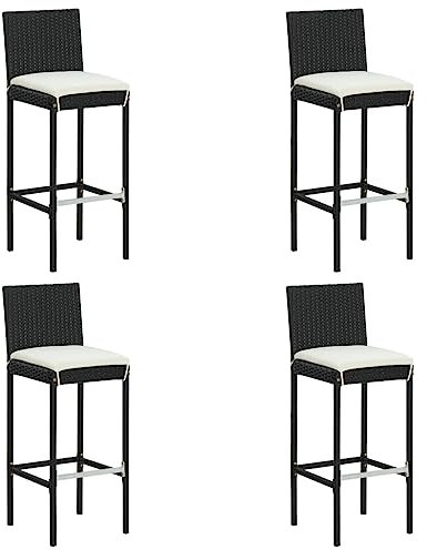 vidaXL 4X Garten Barhocker mit Kissen Barstuhl Tresenhocker Thekenhocker Tresenstuhl Thekenstuhl Küchenhocker Gartenmöbel Schwarz Poly Rattan