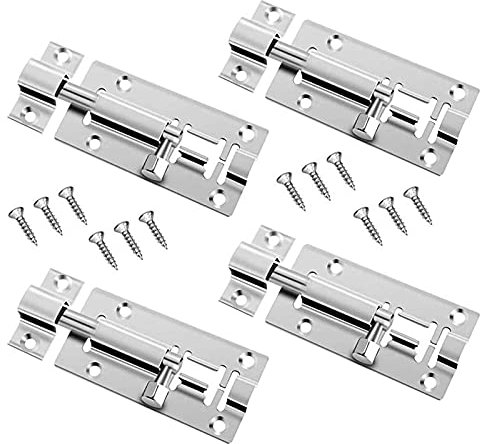 4 Stück Türschlossriegel, Riegelschloss Edelstahl Türriegel Schloß Schieberiegel, Holzriegelschloss Tür Bolzen Sicherheit Schiebeverriegelung für Home Yard Gartentür, 100mm