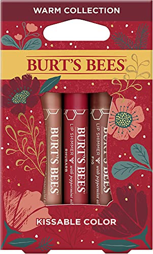 Burt's Bees Kussmundfarben Geschenkset für Weihnachten, Warme Kollektion, Lippenschimmer im 3er-Pack
