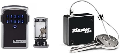 Master Lock Connected Key Safe + Retractable Tether [Wall Mounted] [Bluetooth or Combination] - 5441EURD + 5490EURD - Select Access Smart Key Lock Box