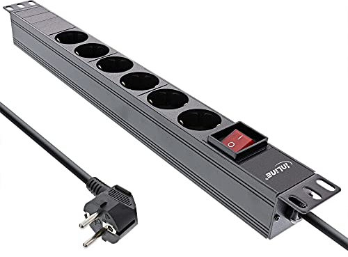 InLine® 19 Steckdosenleiste, 6-Fach Schutzkontakt, mit Schalter, 2m, schwarz