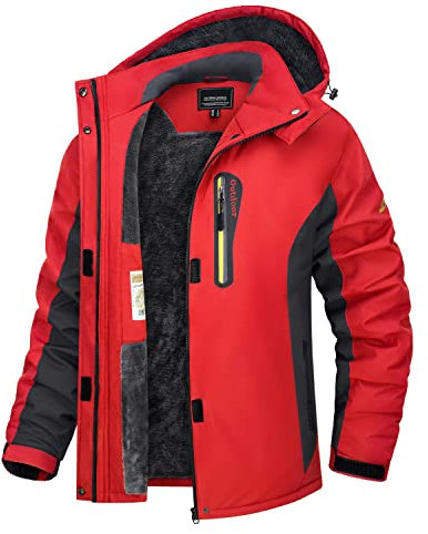 TACVASEN Damen Skijacke Wasserdichte Warm Winterjacke Atmungsaktiv Outdoor Softshelljacke Fleece Funktionsjacke mit Abnehmbare Kapuzen Rot XL