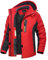 TACVASEN Damen Wandern Winterjacke Winddicht Angeln Regenjacke Ski Jacke Fleece Wetterjacke Trekking Camping Übergangsjacke (XL, Rot)