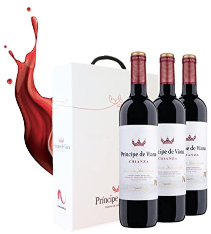 Príncipe de Viana - Vino Tinto Crianza - Estuche de 3 Botellas x 750 ml - D.O. Navarra - Cabernet Sauvignon, Tempranillo y Merlot - 12 Meses en Barrica de Roble