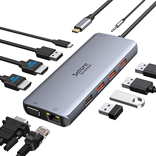Selore&S-Global Docking Station Dual Monitore 11 in 1 Docking Station USB C auf 2 * 4K HDMI, 3*USB 3.1&2*USB 2.0, Gigabit Ethernet, 87W PD, 3.5mm Audio/Mic, Laptop, für HP Lenovo Dell | 2 * 4K HDMI, 3*USB 3.1&2*USB 2.0, Gigabit Ethernet, 87W PD, 3.5mm Audio/Mic, Laptop, für HP Lenovo Dell