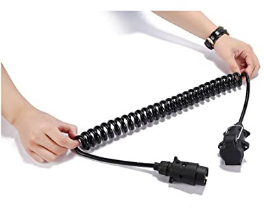 SPARKMOTO Cavo di prolunga Rimorchio 7 Poli,12V 2.6m Cavo Spirale Rimorchio con Spina E Presa 7poli,Spirale Cavo Adattatore per Rimorchio Caravan RV Camion,Spirale TPU Estensione Cavo Rimorchio(MF)
