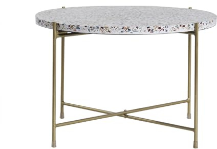 Miliboo Beistelltisch rund Terrazzo und goldfarbenes Metall D55 cm Mezzo