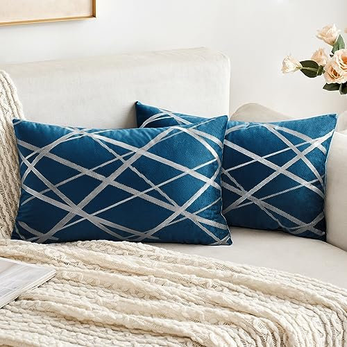 MIULEE 2er Set Samt Kissenbezug Silver Kissenbezüge Dekokissen Dekorativ Sofakissen Kissenhülle Zierkissenbezug Zierkissen Bezug Überzug Deko Kissen Bezüge Couchkissen Sofa Dunkelblau 30x50 cm