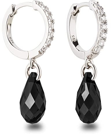 Schöner-SD Ohrhänger Creolen mit Kristall Tropfen 925 Silber Schwarz