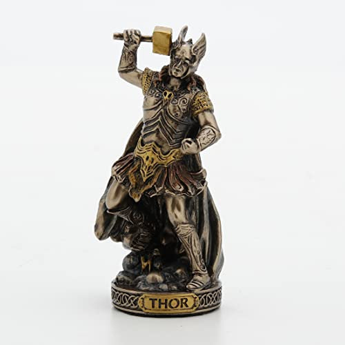 Veronese Design Miniaturfigur Thor, nordischer Donnergott, handbemalt, Bronze-Finish, Polyresin, 9,5 cm
