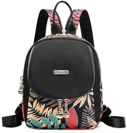 DIRRONA Damen Rucksack Klein – Leichter wasserdichter Nylon-Brusttasche Damen Anti Diebstahl, 3-in-1 Umhängetasche und Rucksack für Alltag, Reisen und Freizeit Bunte Blätter