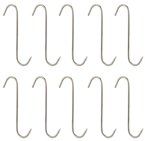 XZSomaloy 10Pcs Stainless Steel Meat Hook Butcher Hooks S-Hanging Meat Hooks Smoker Hook for Hanging Meat at Smoking Hooksf or Processing Drying