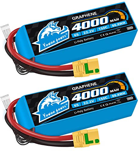 Yowoo 2pcs 6S Lipo Akku 22,2V 4000mAh 150C Graphen Batterie mit XT90S Anti-Funken Stecker für RC Quadcopter Flugzeug Hubschrauber RC Auto LKW Tank Drone Racing Hobby