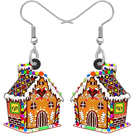 LONYOO Acryl Weihnachten Lebkuchenhaus Ohrringe Baumeln Anime Süßigkeiten Haus Schmuck Weihnachten Geschenke für Frauen Mädchen (Orange)