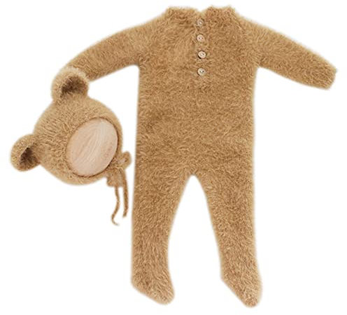 Felenny Newborn Boy Photoshoot Photography Prop Outfits Footed Romper Bear Ear Hat Costume Infant Accessories for 0-2 Months