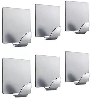 Mr. Gadget's Solutions® Ganchos autoadhesivos de acero inoxidable para instalación en pared seca, ganchos de utilidad de forma cuadrada, 6 unidades