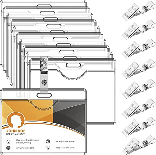 HIMOMO 50 Pcs Porta Badge con Clip, Impermeabili Plastica PVC Trasparente Porta Cartellino Carte d'Identità Supporti Nome Porta Tesserino per College, Conferenze, Ufficio