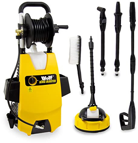 Electric Pressure Washer 160 BAR 2320psi 'Wolf King Blaster 2' 2000w Flow Rate 450l/h Jet Wash Sprayer with 6m Hose & Accessories - 2 Years Warranty