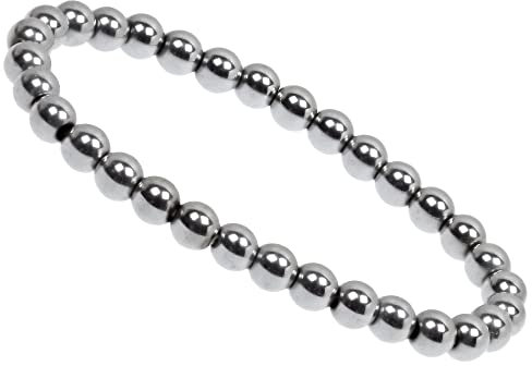 ELEDORO Stretch Armband aus echten Edelstein-Perlen (6mm) – Perlenarmband für stilvolle Eleganz (Hämatit silber)