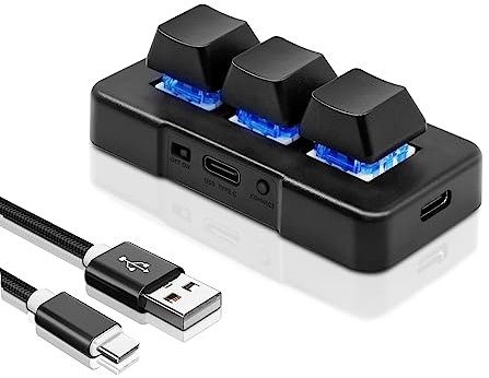 PCsensor 3-Key Mini Keypad USB Type C Wired Mechanical Gaming Keyboard Hot Key Customized Program with RGB Led for Gaming OSU Office Work