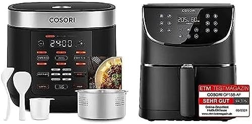 COSORI Heißluftfritteuse 5,5L XXL Friteuse Heissluft Fritteusen Air Fryer und COSORI Reiskocher, Multikocher mit 17 Programme, Rice Cooker, Fuzzy-Logik
