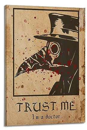 TeDe Plague Doctor Halloween Dekoration Kunst Wohnzimmer Schlafzimmer Poster Malerei Dekorative Malerei Druck Leinwand Wand 24x36inch(60x90cm) Frame-style
