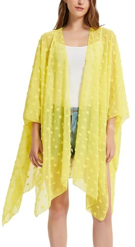 Women's Beach Long Swimwear Cover Up Swiss Dot Chiffon Kimono Cardigan Swimsuit