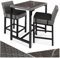 tectake® Alu Rattan Bartisch mit Barhocker, 3-teiliges Gartenbar Set für Terrasse und Balkon, UV-beständiges Polyrattan, Tisch mit Feinsteinzeug Platte, wetterfeste Gartenmöbel - grau