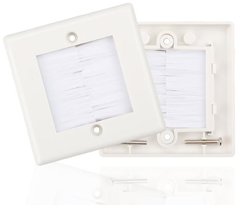 Tabanzhe Flush Brush Wall Plate - Set of 2 Single Gang Flush Wall Mounted Brush Faceplates in White - Conceal Outlets, Sockets, and Organize Wires for A Neat, Tidy Look