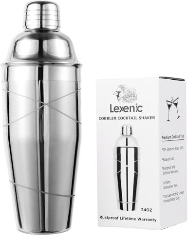 Lexenic Cocktail Shaker 24oz - Premium 304 Stainless Steel Martini Shaker- Margarita Shaker with Captivating Stripe Design - Create Perfect Martinis, Mojitos. Ideal for Gifting & Use at Home, Bars