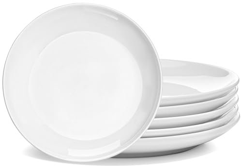 Leegg Dessert Plates 6 Inch Ceramic Small Round Plates for Dessert Salad Appetizer Cake (6 White)