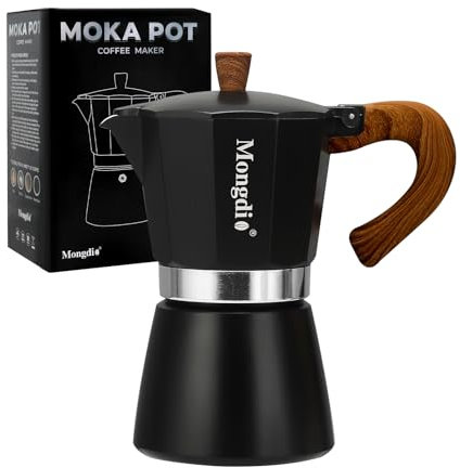 Mongdio Stovetop Espresso Maker Moka Pot, Cuban Coffee Maker Stove top coffee maker Moka Italian Espresso Greca Coffee Maker Brewer Percolator, 6 Espresso Cups, 10 oz - Black