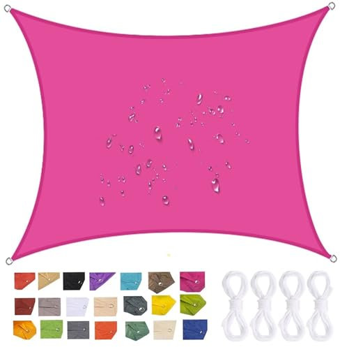 Ryanbem Vela Ombreggiante Impermeabile Protezione Raggi UV 95% Tenda a Vela Parasole Rettangolare con Corde, Tenda da Sole per Esterno da Esterno per Giardino Patio Rosso Rosa 2.5x2.5m