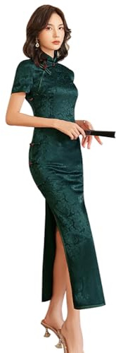 ZNLFS Women's Chinese Dresses Long Cheongsam Mandarin Collar Slim Fit Short Sleeve Bodycon Floral Print Sexy Side Slit Qipao
