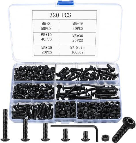 320 Pz M5 Viti Bulloni e Dadi Kit, Viti a Brugola in acciaio legato, Bulloni Viti a Testa Esagonale e Dadi Set, Vite a Testa Bottone Brugola con Dado, Viti a Testa Cilindrica Esagonali
