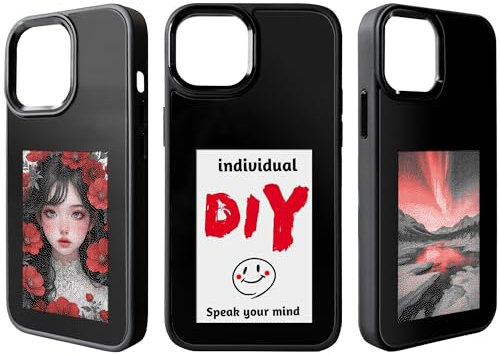 Hipoink Smartphone-Schutzhülle für iPhone 13, 14, 15 Pro Max mit 3,5 Zoll (8,9 cm) digitalem, bearbeitbarem E-Papier-Bildschirm, kabellose NFC-Handyhülle, frisches klares Display, klassische 3 Farben