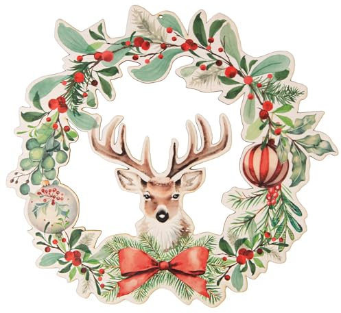 Logbuch-Verlag Weihnachten Türkranz aus Holz Weihnachtskranz für Tür & Wand Hirsch Mistel Weihnachtsdekoration Ø 29 cm