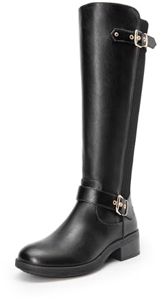 DREAM PAIRS Women's Knee-High Boots, Comfortable Chunky Block Heel Pointed Toe Pull On Side Zipper Suede Slouch Riding Boots,Size 8,Black,UTAH-1