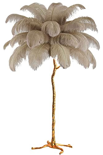 Feather Lamp Ostrich Feather Floor Lamp,Fringe Lamp Gold Finish Floor Lamp, Palm Tree Standing Light Dimmable with Foot Switch, Floor Lamp for Dining Room Kitchen Girl Room Decor
