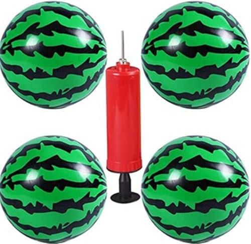 MHDAMAI Sandía Bola de Agua Inflable,Pelota de Playa Hinchable 4 pcs PVC Bola de Sandía+Una Bomba para Niños Playa Verano Fiesta
