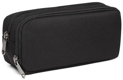 SSKHE Schwarz Federmäppchen für Männer und Frauen, Große Kapazität Federmappe, 2 Fächer Mäppchen, Reißverschluss, Glattes Stiftetui, Durabeler Schreibwaren Organizer für Mädchen Jungen